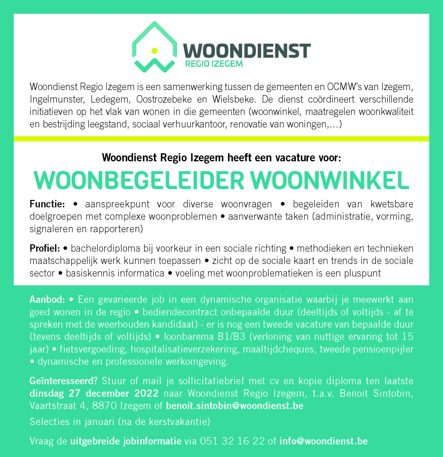 Woondienst Werft Aan: Woonbegeleider - Woondienst Regio Izegem